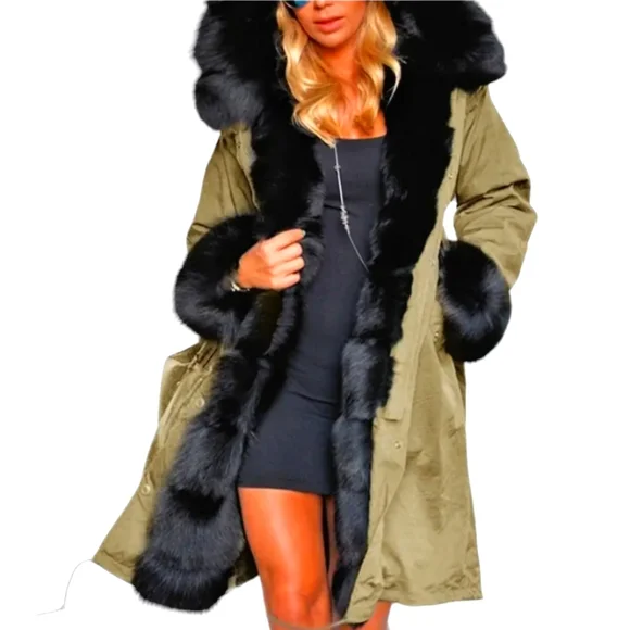 Roiii Winter Coat Luxury Women's (Faux Fur) Hooded Long Jacket. (Size/ M) - Picture 3 of 15